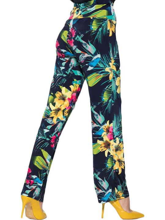 Damen Stoff Hose Blumen
