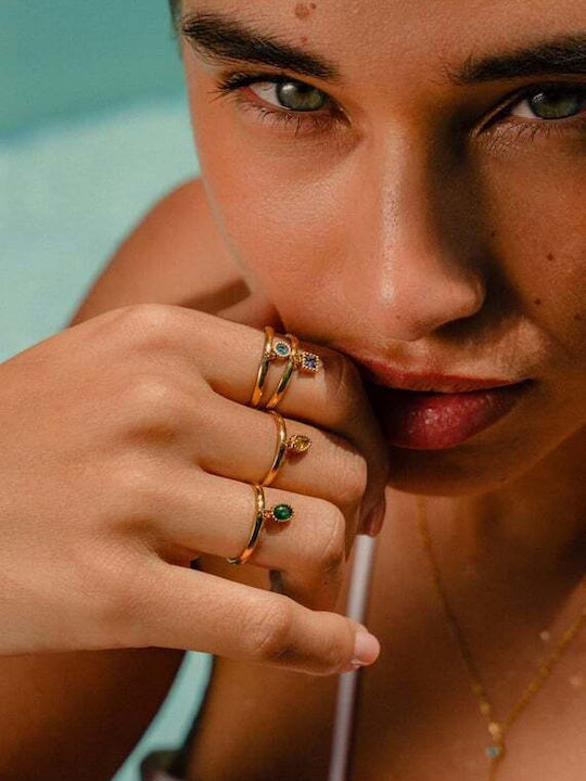 AEC Paris Damen Ring mit Zirkonia aus Stahl Vergoldet