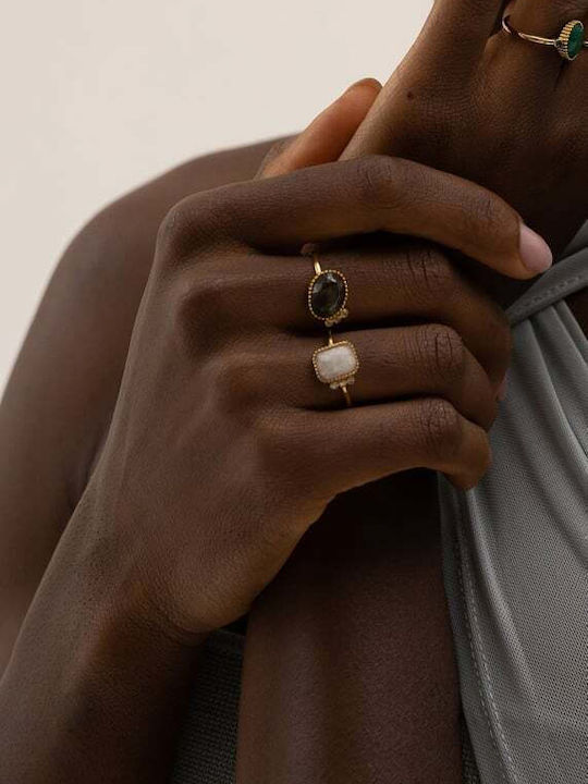 AEC Paris Damen Ring mit Steinen aus Stahl Vergoldet