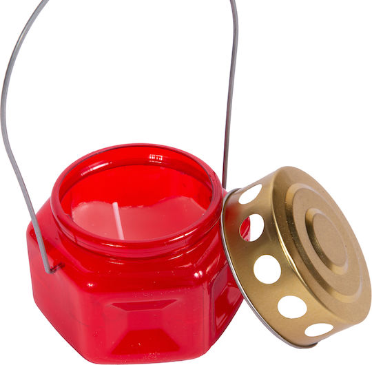 Hexagonal Plastic Candle Lantern with Metal Lid Handle 1 Piece Red