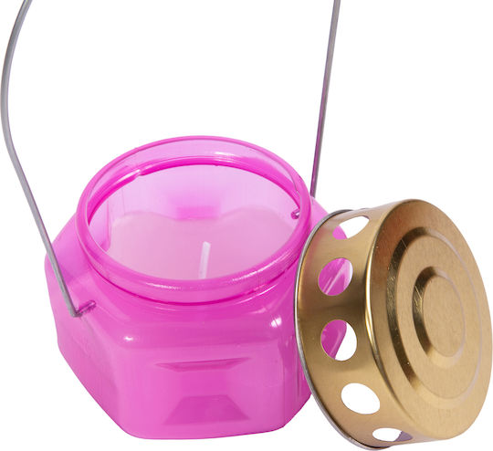 Hexagonal Plastic Candle Lantern with Metal Lid Handle 1 Piece Red