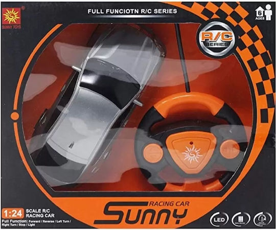 Mașină de curse RC cu LED-uri pentru copii de 6 ani și peste, scară 1:24, plastic 20x8x5 cm, portocaliu argintiu galben