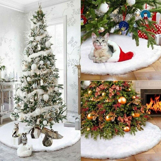 Weihnachtsbaumrock Stoff Weiß mit Pelztextur Ψάθινη Φ90εκ.