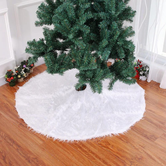 Weihnachtsbaumrock Stoff Weiß mit Pelztextur Ψάθινη Φ90εκ.