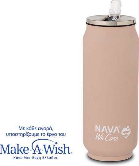 Nava "we Care" Glas Thermosflasche Rostfreier Stahl / Kunststoff 500ml Pink mit Stroh