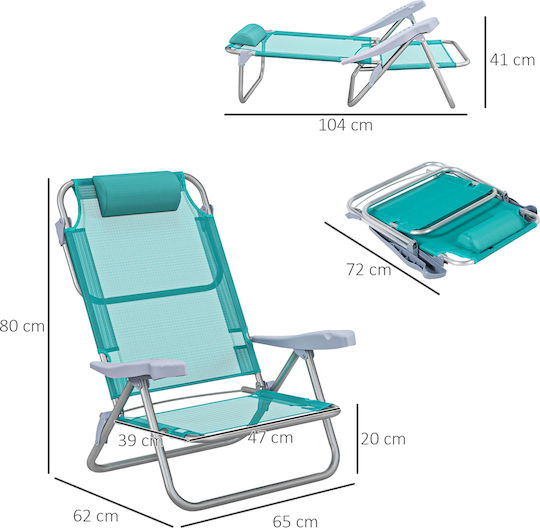 Outsunny Small Chair Beach Aluminium with High Back Gray 62x65x80cm