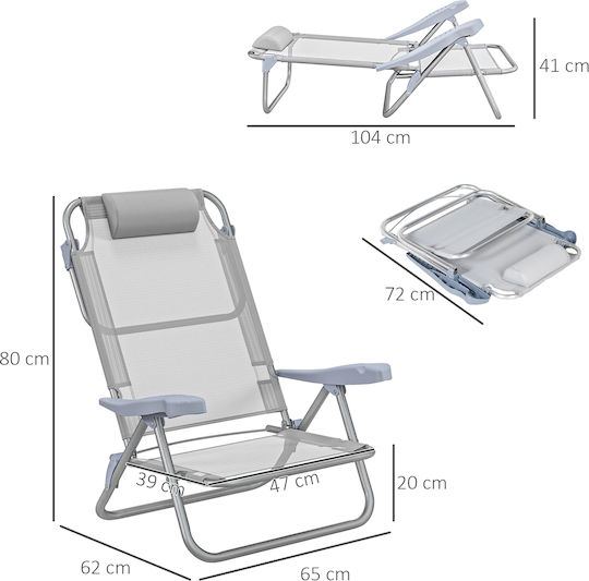 Outsunny Small Chair Beach Aluminium with High Back Gray 62x65x80cm