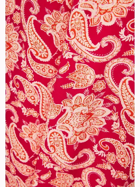 Damen Hoch tailliert Stoff Hose mit Gummizug Rot