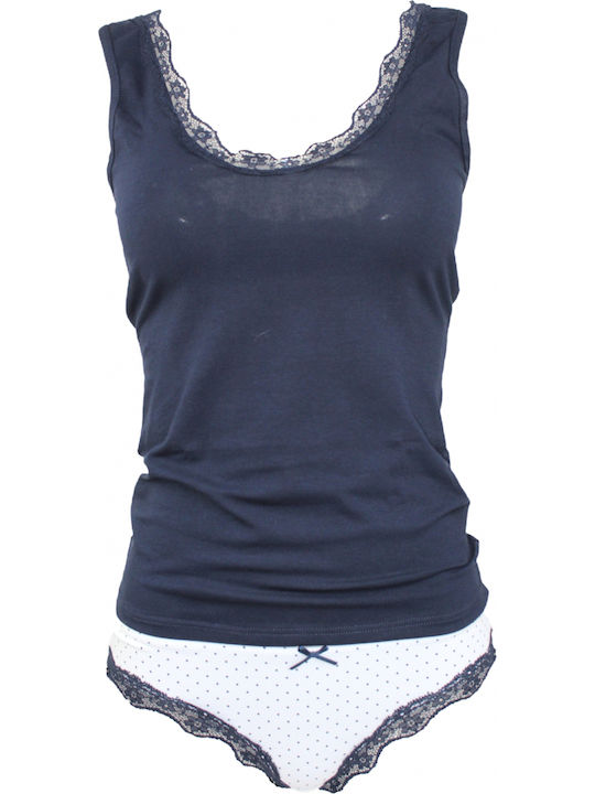 Magic Dream Damen Top-Slip-Set Modell 8135 Blau S