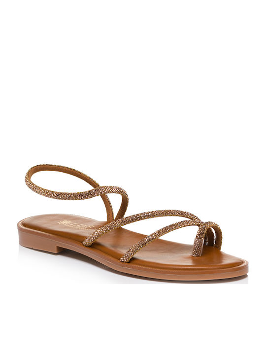 Δερμάτινα Γυναικεία Σανδάλια Gold/Brown