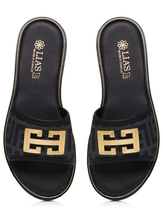 Leder Flache Sandalen für Damen in Schwarz Farbe