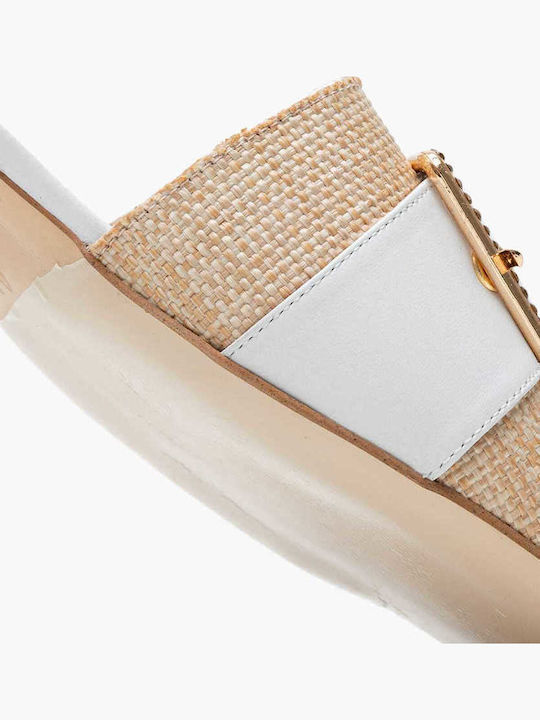 Leder Flache Sandalen für Damen in Beige Farbe
