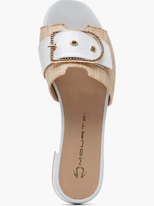 Leder Flache Sandalen für Damen in Beige Farbe