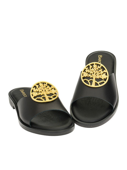 Leather Women's Flat Sandals in Black Color