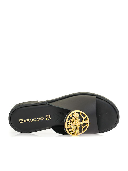 Leather Women's Flat Sandals in Black Color