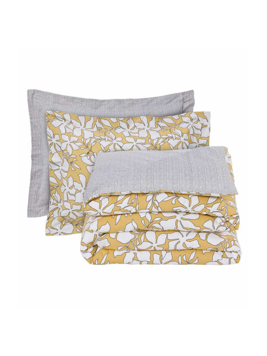 Das Home Сет Чаршафи с Ластик 120x200+35см. Casual 5432 Ochre, White 3бр