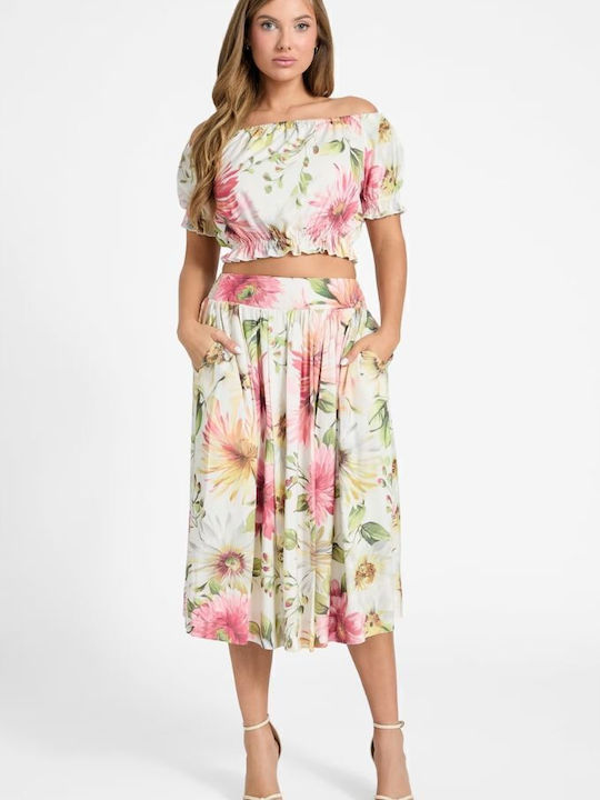 Ψηλόμεση Φούστα Floral Μπεζ