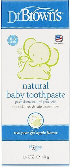 Dr. Brown's Baby Toothpaste for 0m+ with Apple & Pear Flavor Fluoride-Free 40gr
