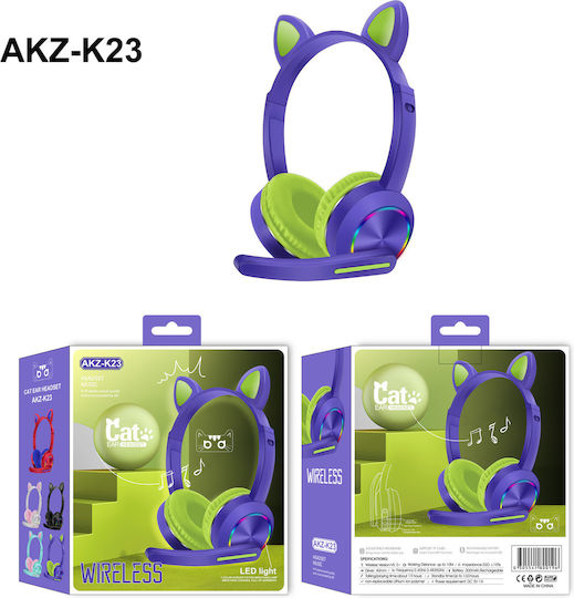 AKZ-K23 Wireless Over Ear Multimedia Headphone with Microphone Bluetooth Purple