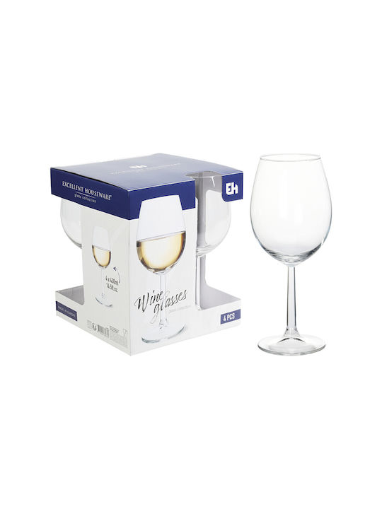 Excellent Houseware Set of Glasses for Red Wine made of Glass Stemmed 430ml 4pcs