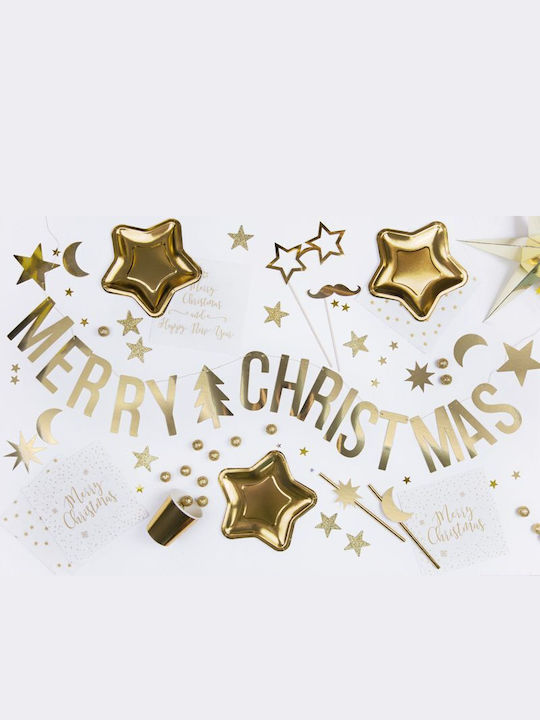 PartyDeco Χριστουγεννιάτικη Γιρλάντα Merry Christmas Πλαστική Χρυσή 150x10.5cm