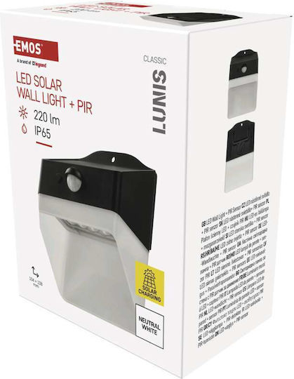 Emos Wall Mounted Solar Light 220lm Natural White 4000K with Motion Sensor and Photocell IP65