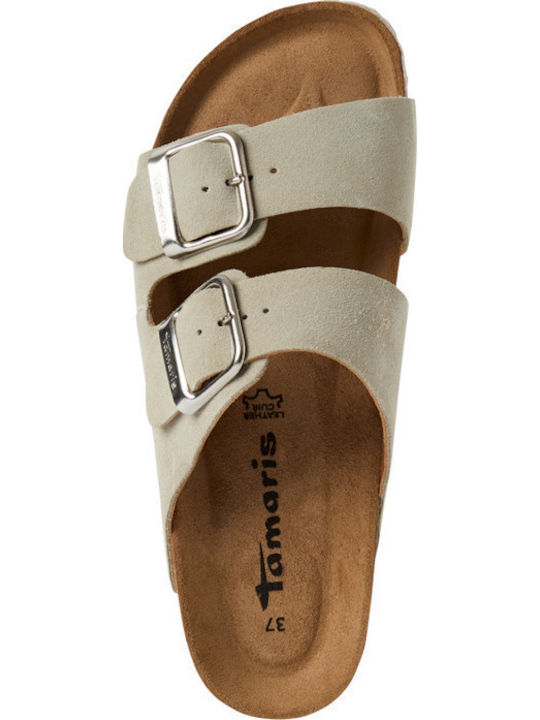 Leather Women's Flat Sandals in Green Color