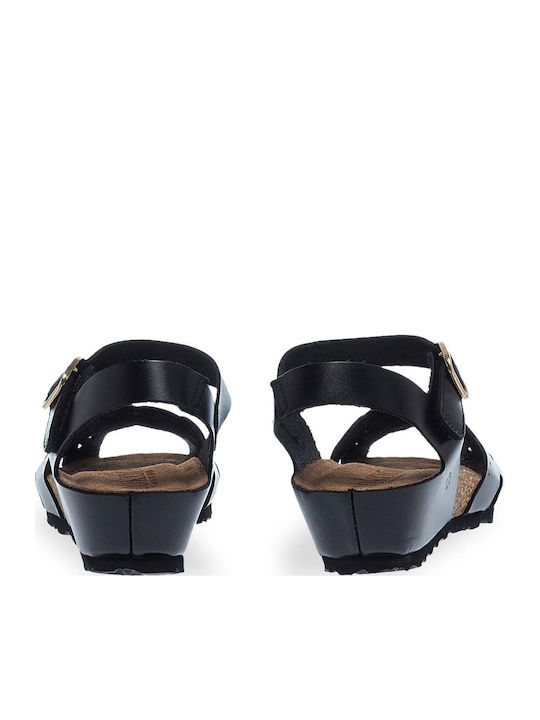 Leder Flache Sandalen für Damen in Schwarz Farbe