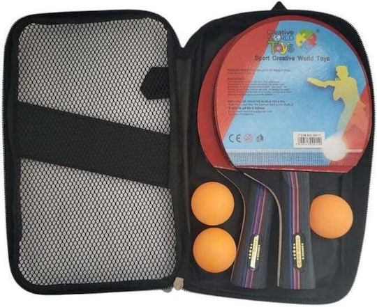 Set Ping Pong 2 Rachete 3 Mingi Husă Transport Copii 7 Ani+ 25.5x15cm Negru-Roșu