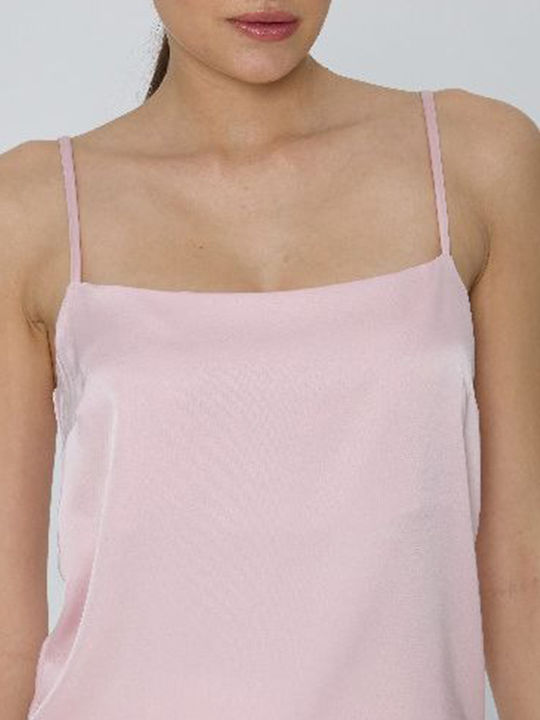 Damen Bluse Satin Ärmellos Pink