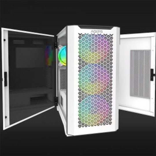 Aqirys Aquilla Gaming Midi Tower Κουτί Υπολογιστή με Πλαϊνό Παράθυρο και RGB Φωτισμό Λευκό