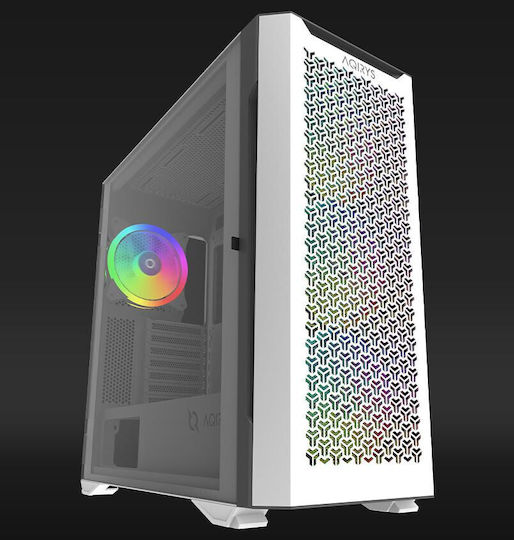 Aqirys Aquilla Gaming Midi Tower Κουτί Υπολογιστή με Πλαϊνό Παράθυρο και RGB Φωτισμό Λευκό