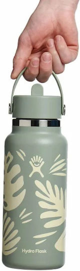 Hydro Flask Wide Flex Cap Bottle Thermos 946ml Botanical Bliss Agave With Straw