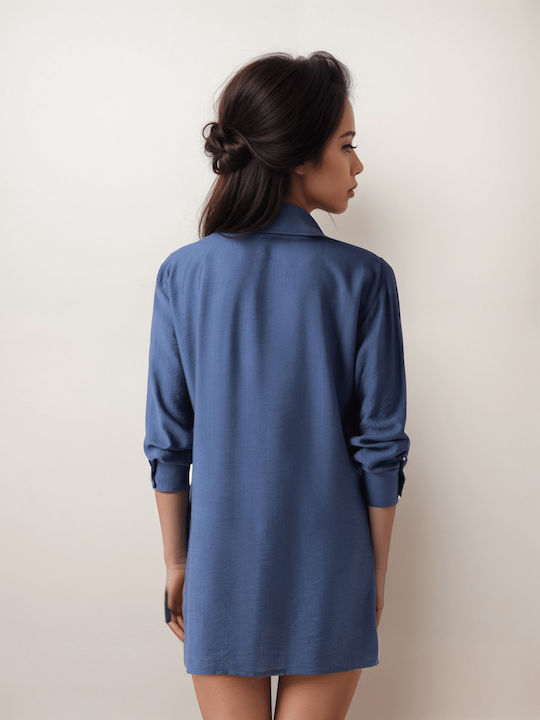 Langärmelig Damen Hemd Petrol Blue