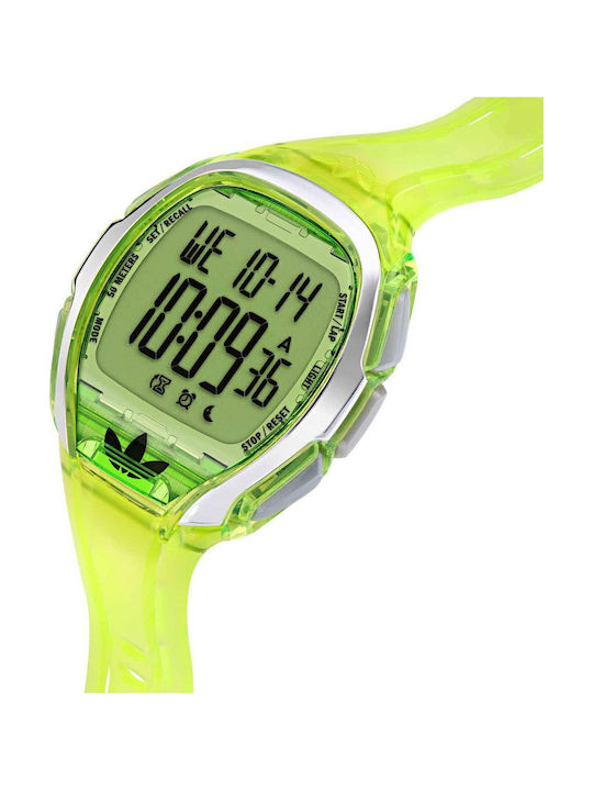 adidas Digital Herrenuhr Chronograph Batterie mit Grün Kautschukarmband