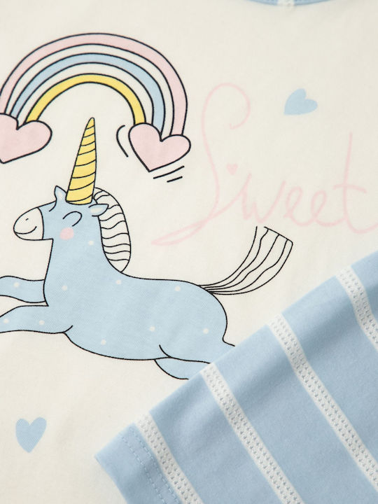 Minerva Kids' Pajamas Summer Cotton Ecru Unicorn Stripes
