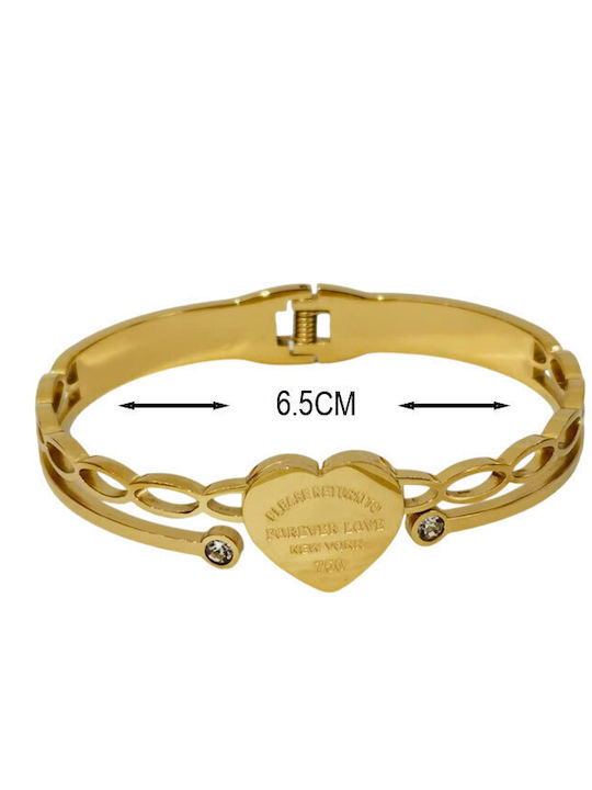 Women's Bracelet Handcuffs with Heart Design Made of Gold Plated Stainless Steel 6.5cm