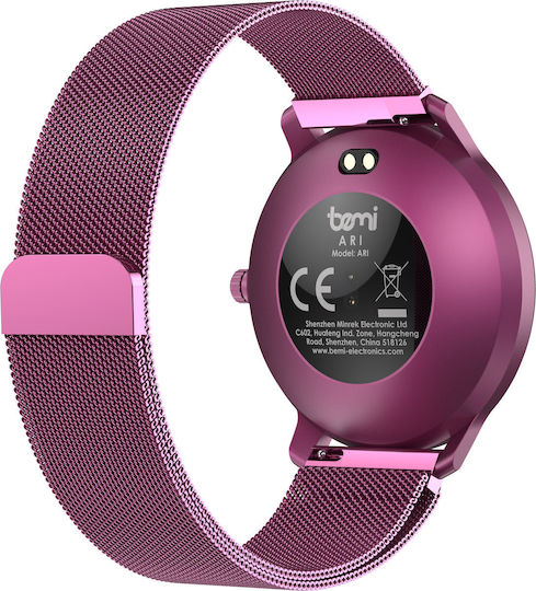 Bemi ARI Edelstahl Smartwatch mit Pulsmesser (Lila)