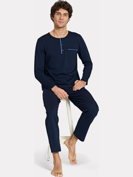 Pijadore Herren-Pyjama Dunkelblau – Langarm Pjdr1814-3-blau