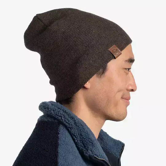Beanie Unisex Fleece Σκούφος με Rib Πλέξη σε Καφέ χρώμα