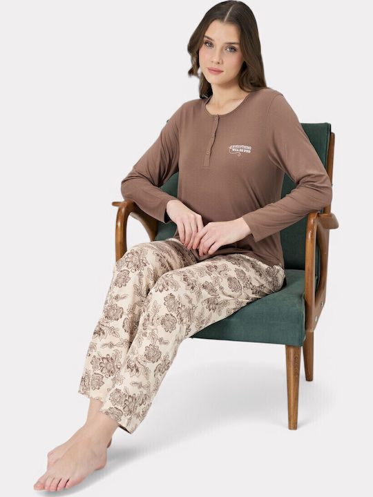 Pijadore Winter Women's Pyjama Set Brown