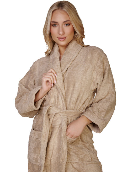 Comfort Bathrobe with Collar Beige