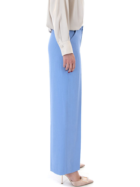 Damen Hoch tailliert Stoff Hose in Geradem Schnitt Sky Blue