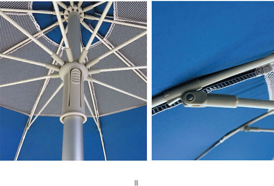 Solart Beach Umbrella Aluminum Diameter 2.2m with UV Protection and Air Duct Petrol Blue