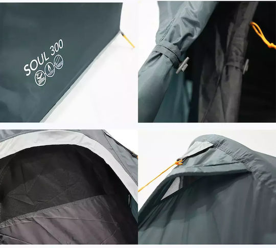 Vango Soul 300 Camping Tent Mountaineering Blue with Double Cloth 3 Seasons for 3 People Waterproof 3000mm 285x190x120cm Deep Blue