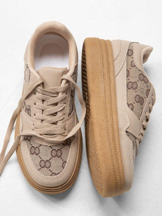 Γυναικεία Flatforms Sneakers Μπεζ-σκούρο