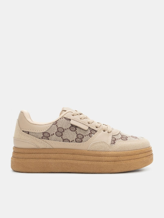 Γυναικεία Flatforms Sneakers Μπεζ-σκούρο
