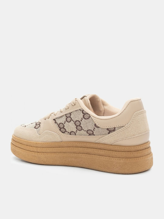 Γυναικεία Flatforms Sneakers Μπεζ-σκούρο