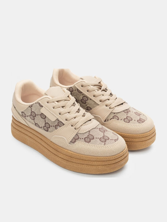 Γυναικεία Flatforms Sneakers Μπεζ-σκούρο