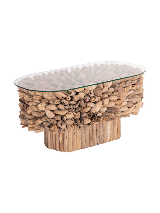 Oval Central Coffee Table Sparrow Glass Driftwood W106xD55.5xH50.5cm